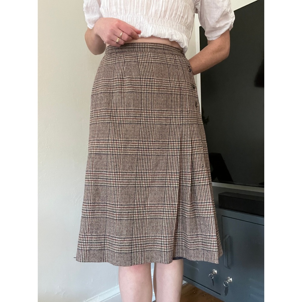 The‎ Villager Vintage Wool Blend Plaid Midi Skirt Brown Cotttagecore Academic 2